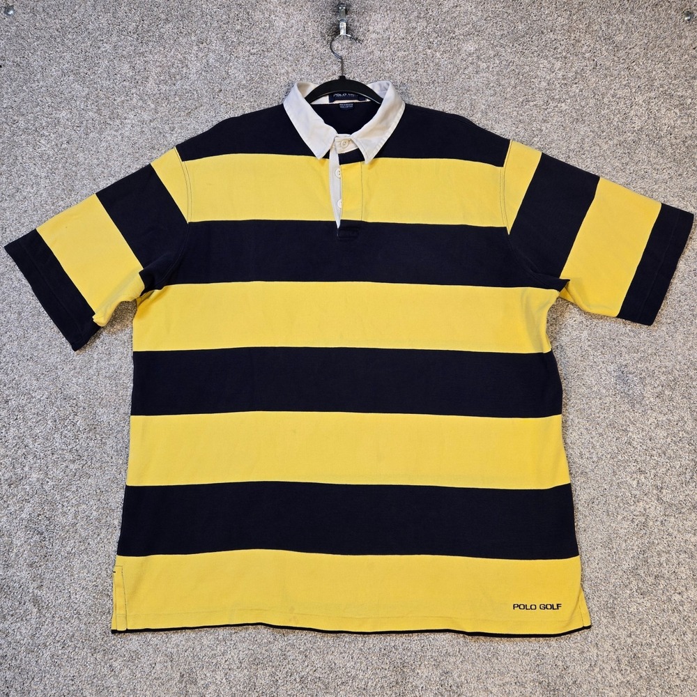 Vintage Polo Ralph Lauren Rugby Shirt Mens XL Blue Yellow Striped Golf